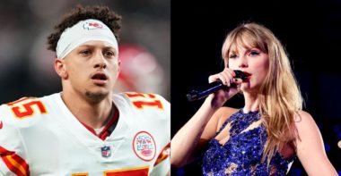 QB Patrick Mahomes, de los Kansas City Chiefs; Taylor Swift, novia del TE Travis Kelce