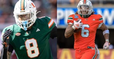 TE Elijah Arroyo y RB Damien Martinez, Miami Hurricanes