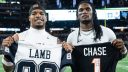 Intercambio de jerseys entre el WR Ja'Marr Chase, Cincinnati Bengals (Izquierda) y el WR CeeDee Lamb, Dallas Cowboys (derecha)