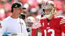 HC Kyle Shanahan y QB Brock Purdy, San Francisco 49ers. Foto: Scott Strazzante, Getty Images
