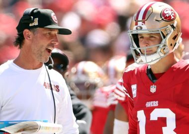 HC Kyle Shanahan y QB Brock Purdy, San Francisco 49ers. Foto: Scott Strazzante, Getty Images