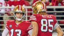 QB Brock Purdy y TE George Kittle, San Francisco 49ers. Foto: Getty Images