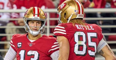 QB Brock Purdy y TE George Kittle, San Francisco 49ers. Foto: Getty Images