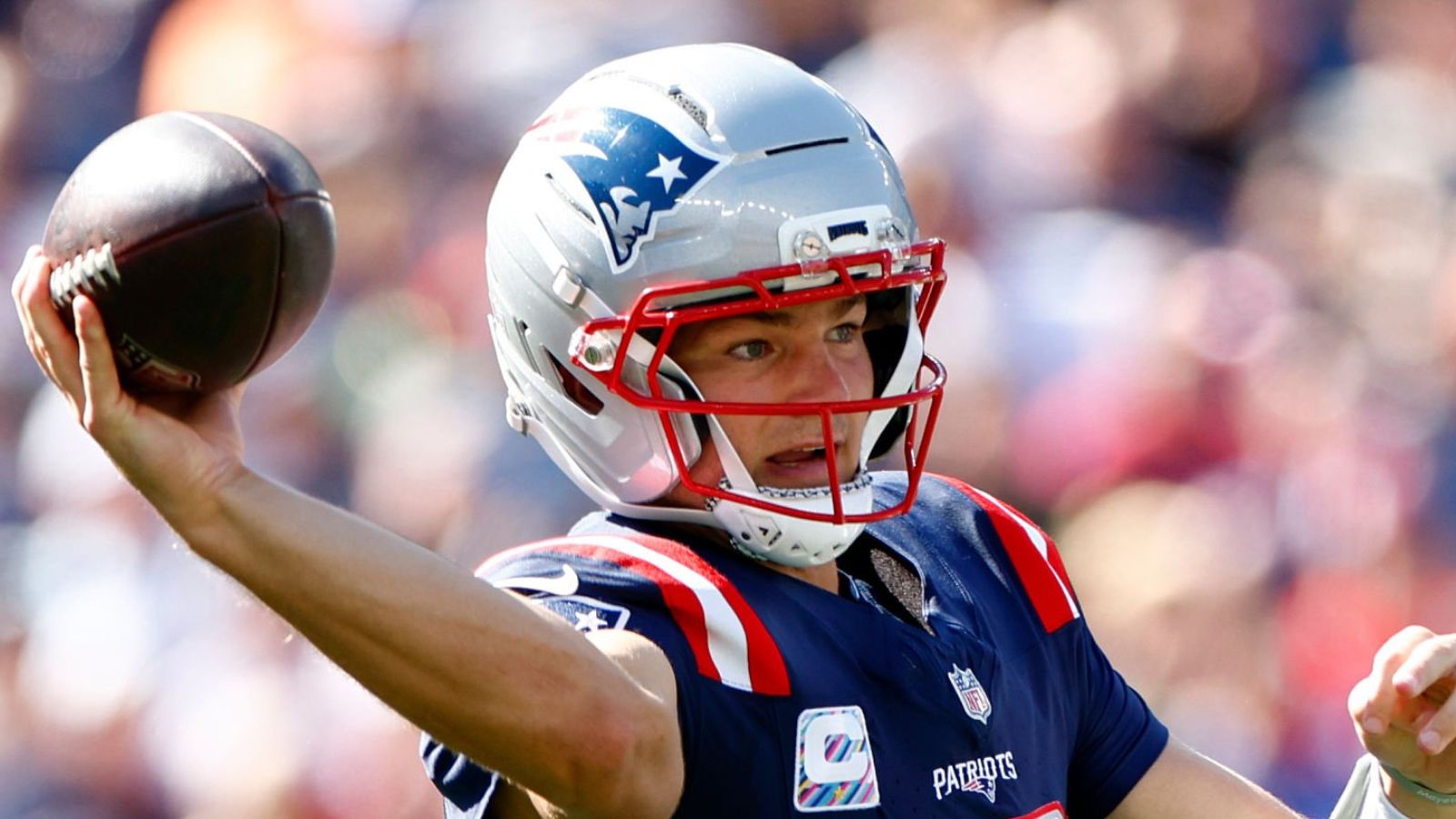 QB Drake Maye, New England Patriots. Foto: Danielle Parhizkaran/The Boston Globe
