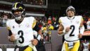 QB Justin Fields (derecha) y QB Russell Wilson (izquierda); Pittsburgh Steelers