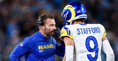 HC Sean McVay y QB Matthew Stafford, Los Angeles Rams. Foto Getty Images