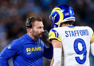 HC Sean McVay y QB Matthew Stafford, Los Angeles Rams. Foto Getty Images
