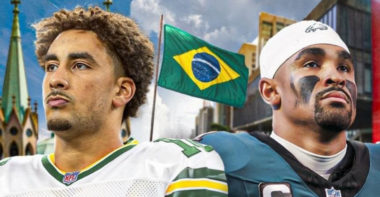 QB Jordan Love (izquierda), QB Jalen Hurts (derecha)