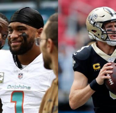 Tua Tagovailoa (izquierda), Drew Brees (derecha)