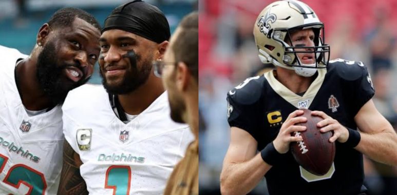 Tua Tagovailoa (izquierda), Drew Brees (derecha)