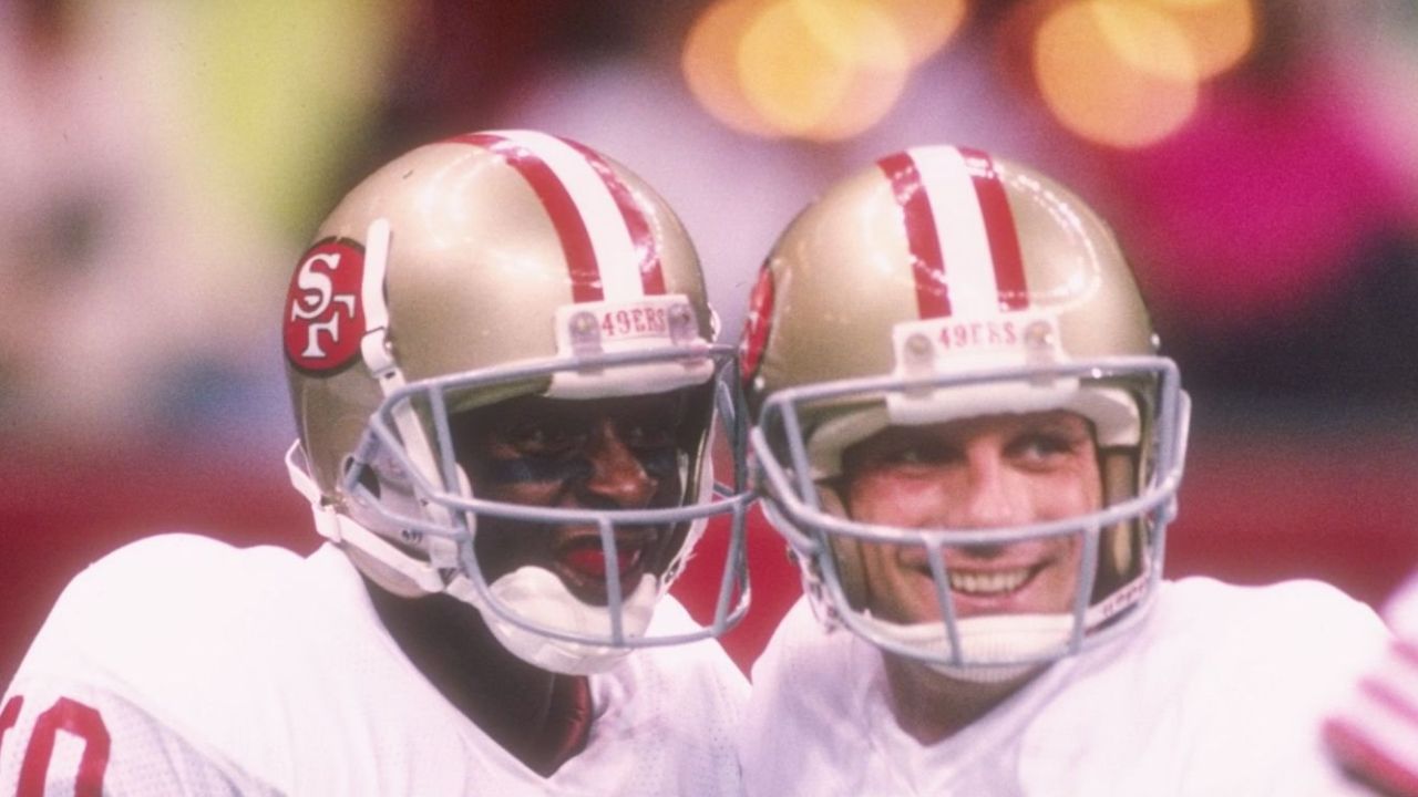 QB Joe Montana y WR Jerry Rice, San Francisco 49ers, en el SB XXIV