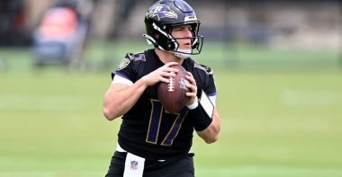 QB Diego Pavia con los Baltimore Ravens. Foto: Getty Images.