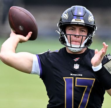 QB Diego Pavia con los Baltimore Ravens. Foto: Getty Images.
