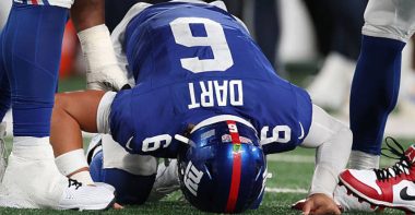 QB Jaxson Dart con los New York Giants en agosto 2025. Foto: Getty Images.