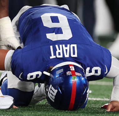 QB Jaxson Dart con los New York Giants en agosto 2025. Foto: Getty Images.