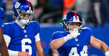 QB Jaxson Dart y RB Cam Skattebo, New York Giants. Foto: Getty Images