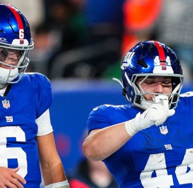 QB Jaxson Dart y RB Cam Skattebo, New York Giants. Foto: Getty Images